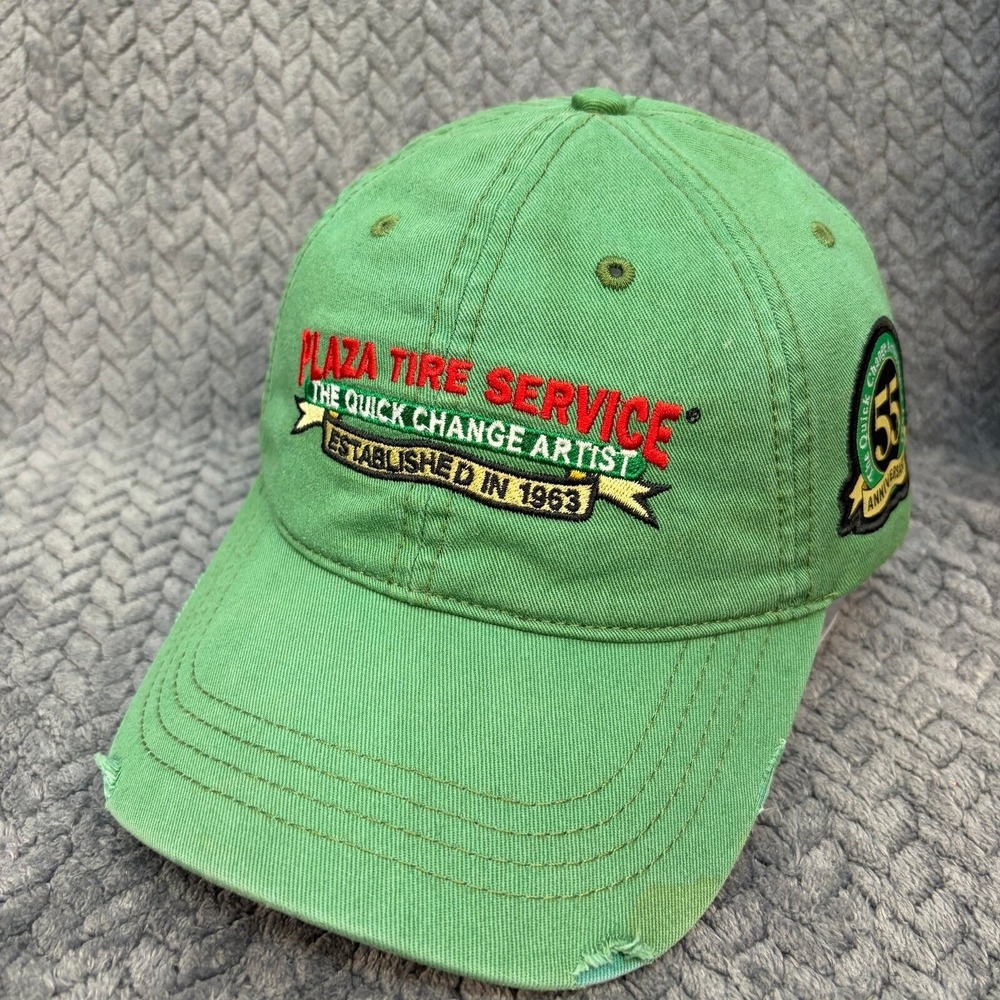 Plaza Tire Service 55th Anniversary Green Distressed Hat Adjustable Cap